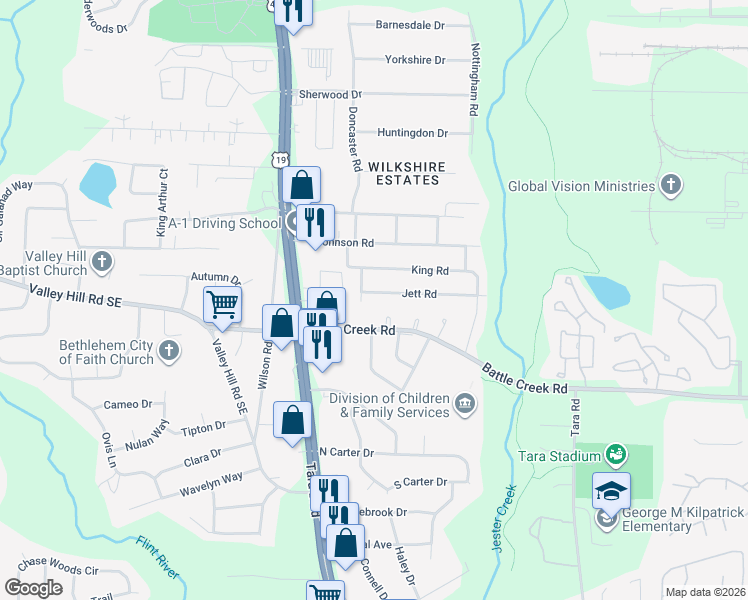 map of restaurants, bars, coffee shops, grocery stores, and more near 737 Jett Road in Jonesboro