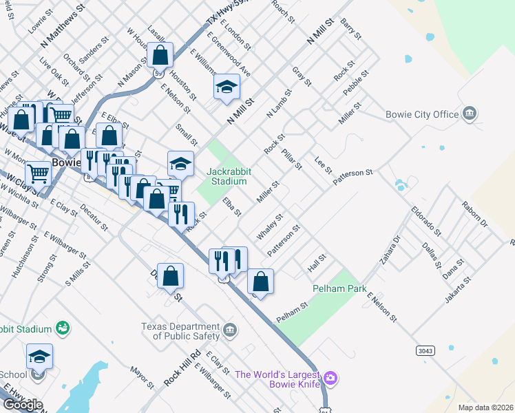 map of restaurants, bars, coffee shops, grocery stores, and more near 512 Whaley Street in Bowie