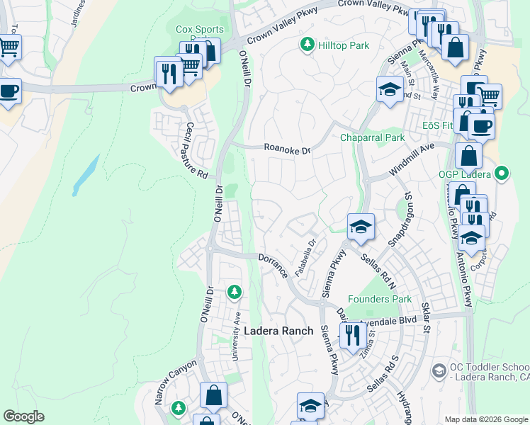 map of restaurants, bars, coffee shops, grocery stores, and more near 5 Flowerdale in Mission Viejo