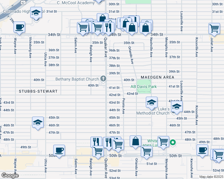 map of restaurants, bars, coffee shops, grocery stores, and more near 4313 41st Street in Lubbock