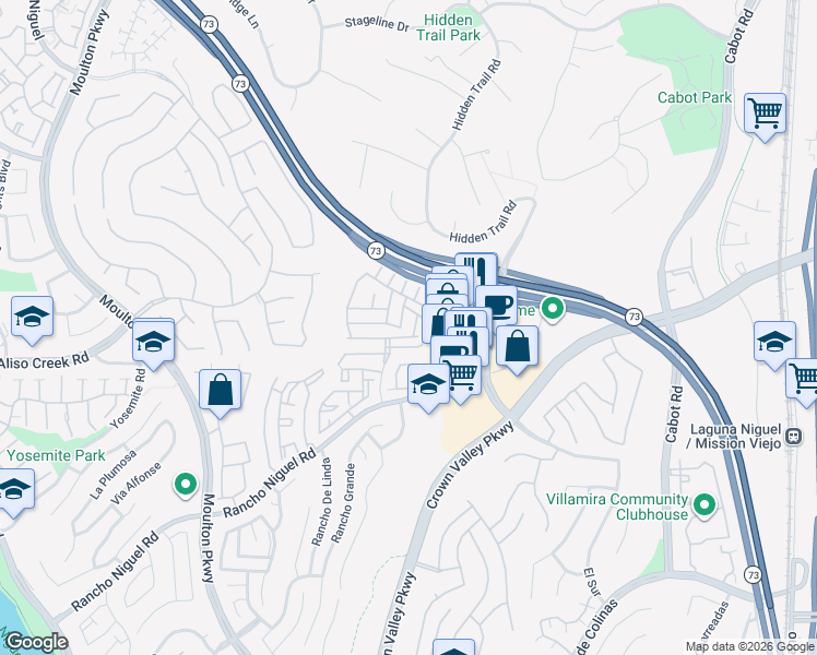 map of restaurants, bars, coffee shops, grocery stores, and more near 27963 Via Moreno in Laguna Niguel