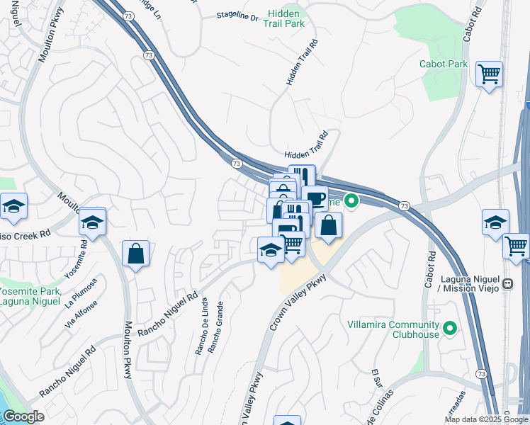 map of restaurants, bars, coffee shops, grocery stores, and more near 25271 Via Acapulco in Laguna Niguel