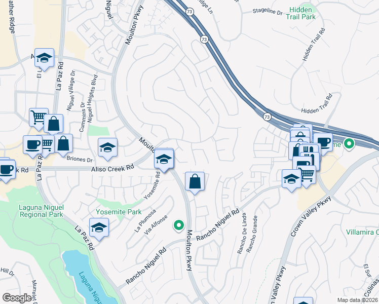 map of restaurants, bars, coffee shops, grocery stores, and more near 27941 Loretha Lane in Laguna Niguel