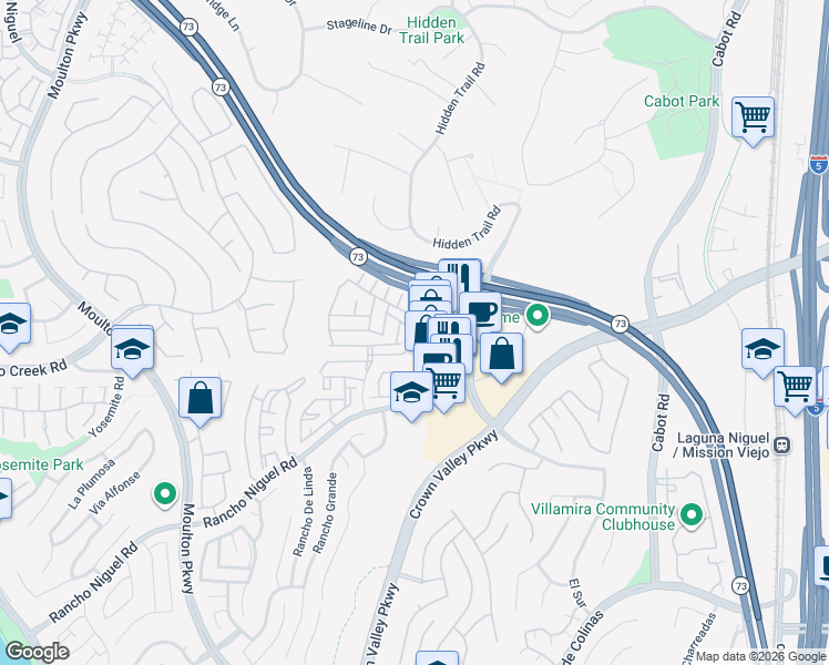 map of restaurants, bars, coffee shops, grocery stores, and more near 27966 Via Mirada in Laguna Niguel