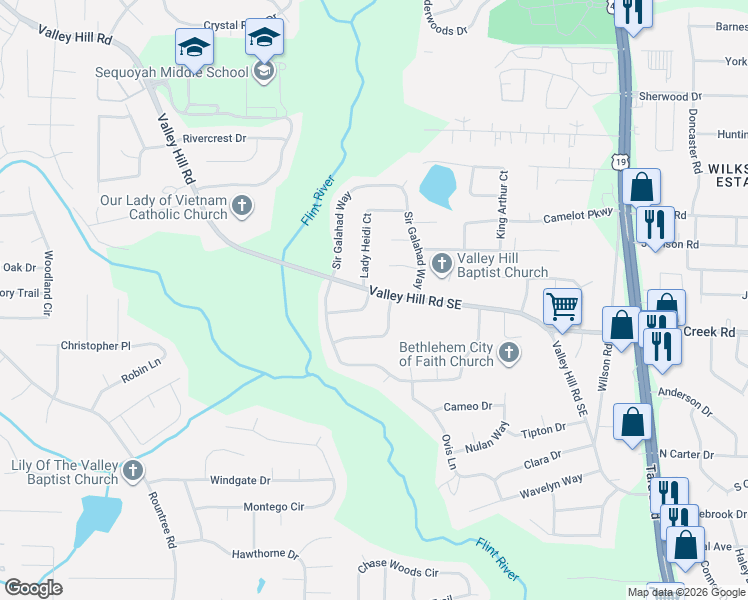 map of restaurants, bars, coffee shops, grocery stores, and more near 250 Whipporwill Way in Riverdale