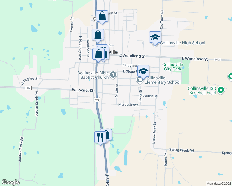 map of restaurants, bars, coffee shops, grocery stores, and more near 501 Dewitt Street in Collinsville