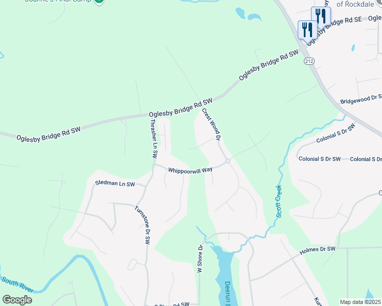 map of restaurants, bars, coffee shops, grocery stores, and more near 2214 Crescent Walk in Conyers
