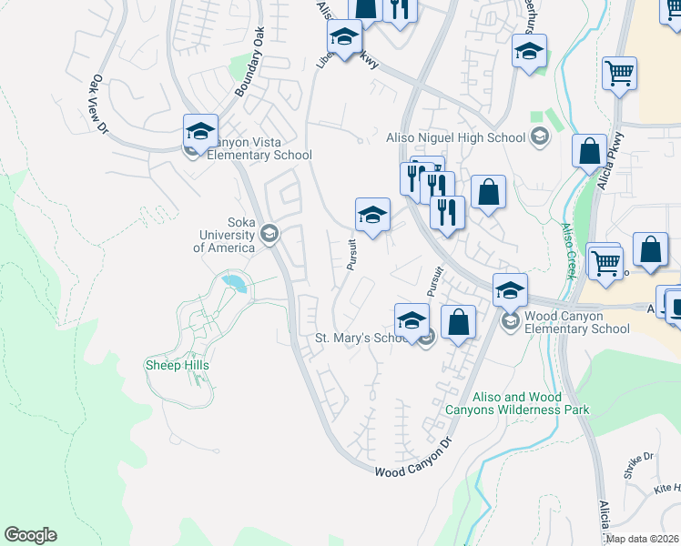 map of restaurants, bars, coffee shops, grocery stores, and more near 76 Rue Du Chateau in Aliso Viejo