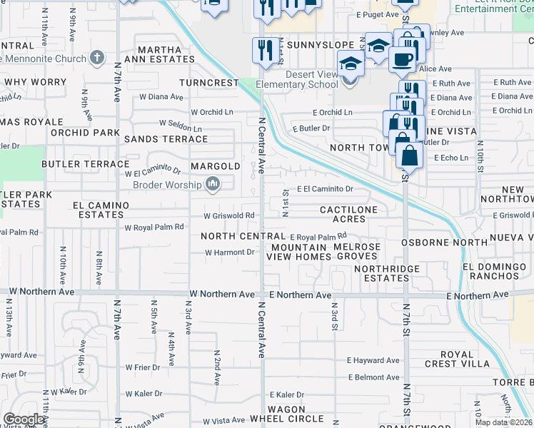map of restaurants, bars, coffee shops, grocery stores, and more near in Phoenix