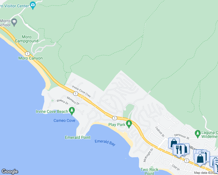 map of restaurants, bars, coffee shops, grocery stores, and more near 1004 Emerald Bay in Laguna Beach