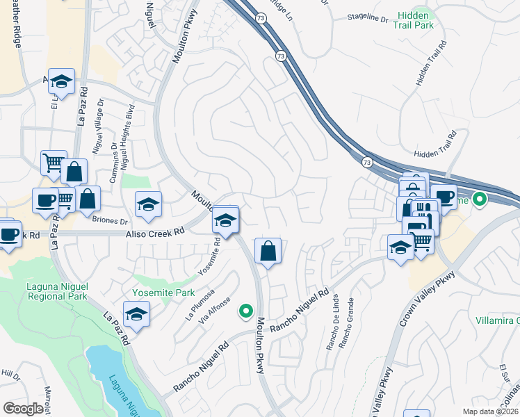 map of restaurants, bars, coffee shops, grocery stores, and more near 27955 Glenfield Circle in Laguna Niguel