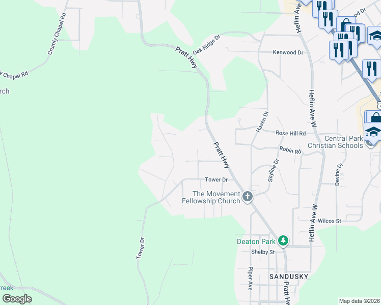 map of restaurants, bars, coffee shops, grocery stores, and more near 926 Dover Lane in Birmingham