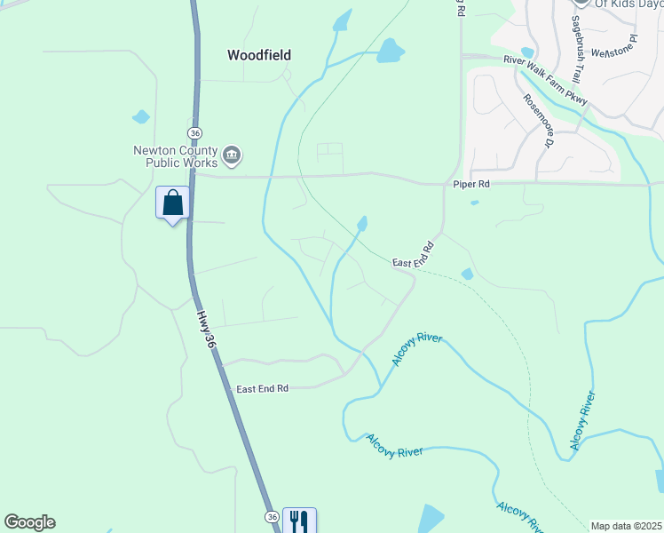 map of restaurants, bars, coffee shops, grocery stores, and more near 55 Carver Drive in Covington