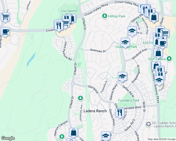 map of restaurants, bars, coffee shops, grocery stores, and more near 5 Flowerdale in Mission Viejo