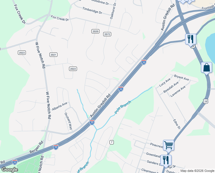 map of restaurants, bars, coffee shops, grocery stores, and more near 280-366 Austin Graybill Road in North Augusta