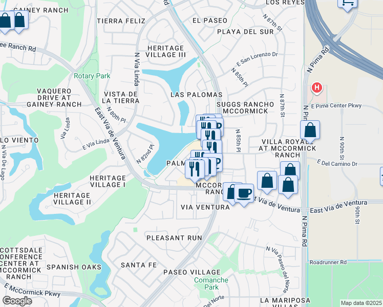 map of restaurants, bars, coffee shops, grocery stores, and more near Unnamed Road in Scottsdale