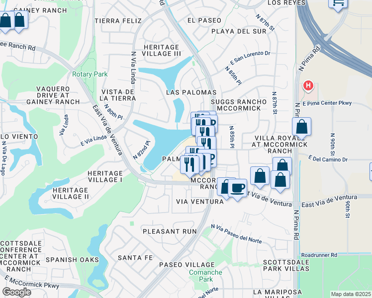 map of restaurants, bars, coffee shops, grocery stores, and more near Unnamed Road in Scottsdale