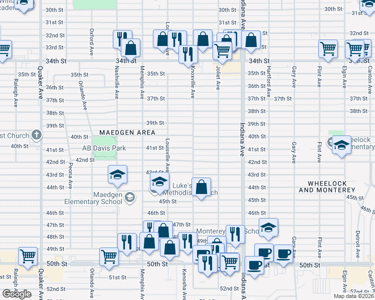 map of restaurants, bars, coffee shops, grocery stores, and more near 3520 42nd Street in Lubbock
