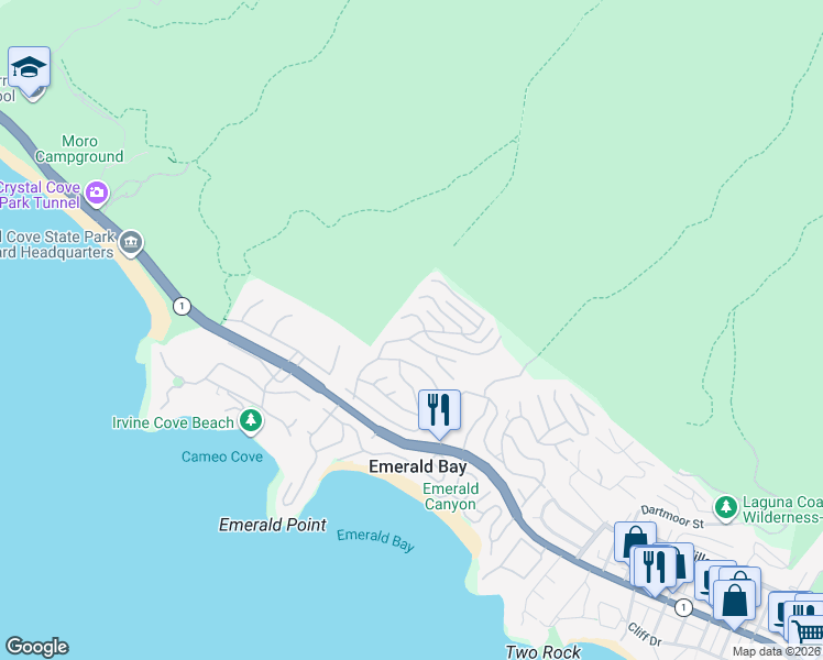 map of restaurants, bars, coffee shops, grocery stores, and more near 1010 Emerald Bay in Laguna Beach