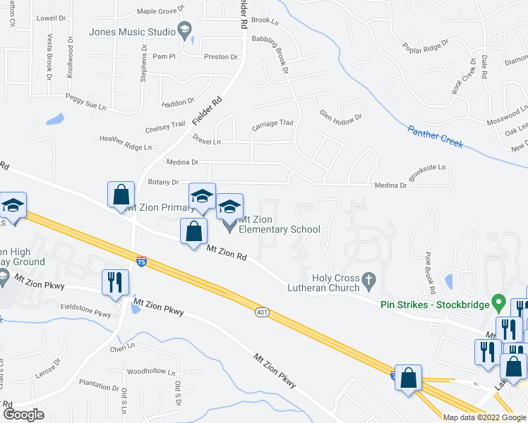 map of restaurants, bars, coffee shops, grocery stores, and more near 7222 Laurel Creek Drive in Stockbridge
