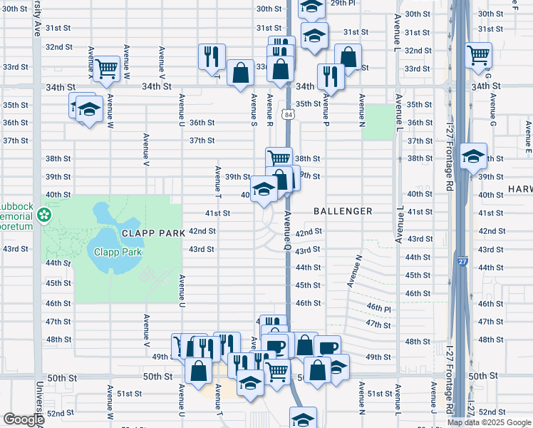 map of restaurants, bars, coffee shops, grocery stores, and more near 4008 Avenue R in Lubbock