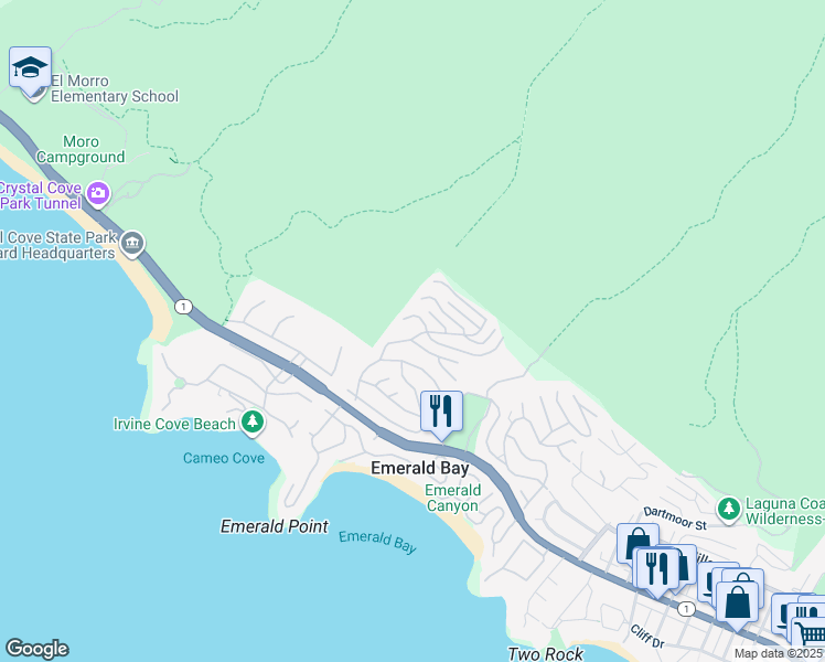 map of restaurants, bars, coffee shops, grocery stores, and more near 1010 Emerald Bay in Laguna Beach