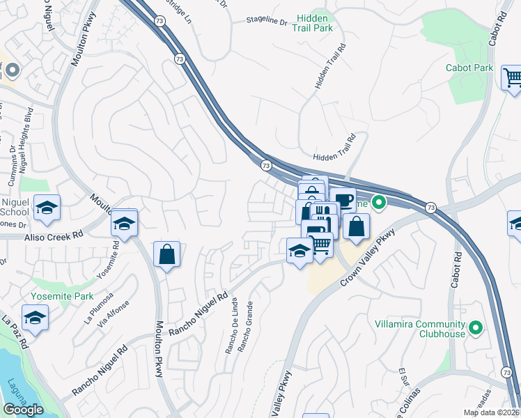 map of restaurants, bars, coffee shops, grocery stores, and more near 25135 Via Azul in Laguna Niguel