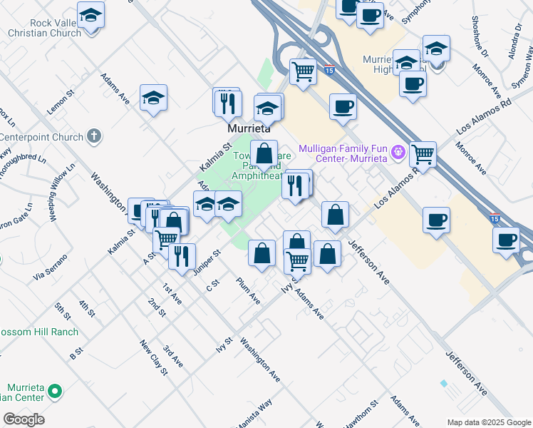 map of restaurants, bars, coffee shops, grocery stores, and more near 41713 Ridgewalk Street in Murrieta