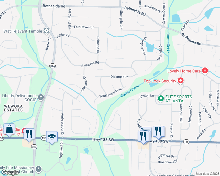 map of restaurants, bars, coffee shops, grocery stores, and more near 7271 Kings Point Court in Riverdale