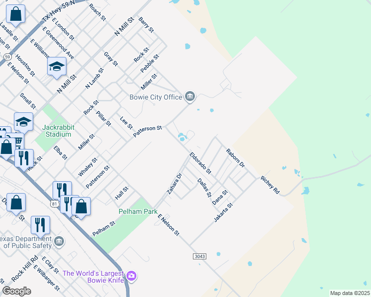 map of restaurants, bars, coffee shops, grocery stores, and more near 1225 Eldorado Street in Bowie