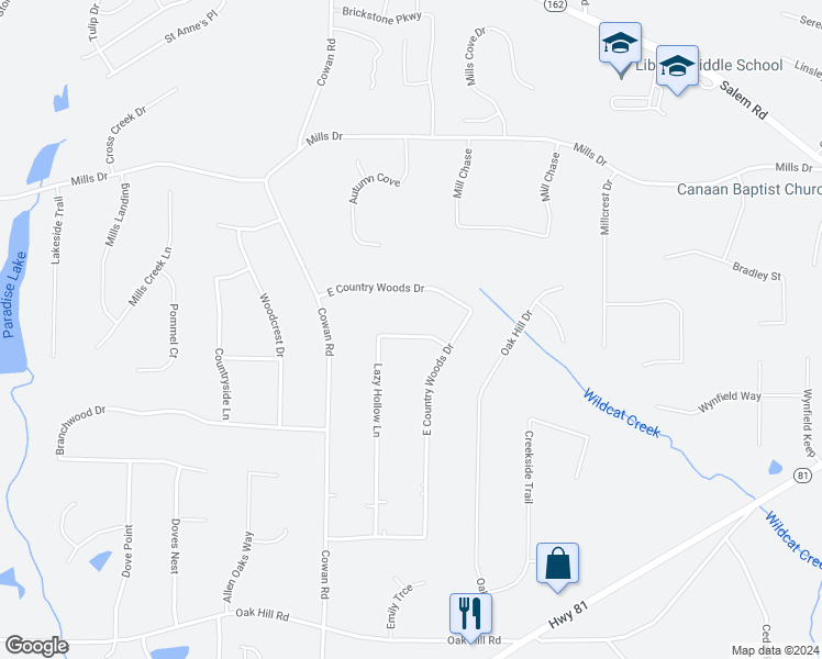map of restaurants, bars, coffee shops, grocery stores, and more near 295 Lazy Hollow Lane in Covington