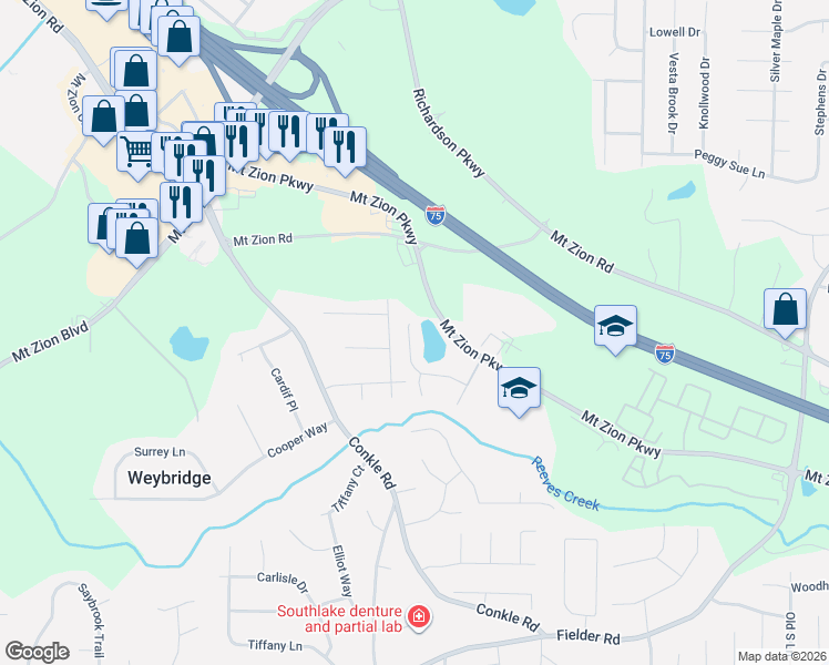 map of restaurants, bars, coffee shops, grocery stores, and more near 7254 Leland Lane in Jonesboro