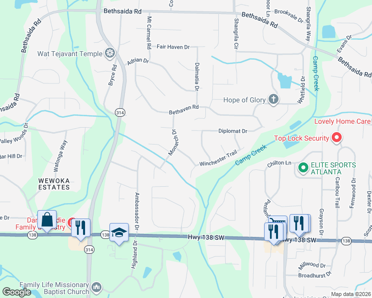 map of restaurants, bars, coffee shops, grocery stores, and more near 1553 Sultan Lane in Riverdale