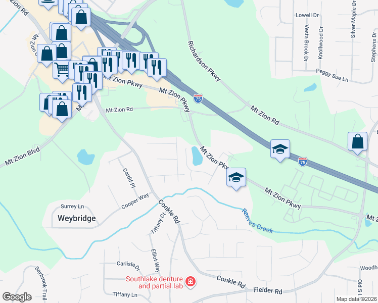 map of restaurants, bars, coffee shops, grocery stores, and more near 7254 Leland Lane in Jonesboro