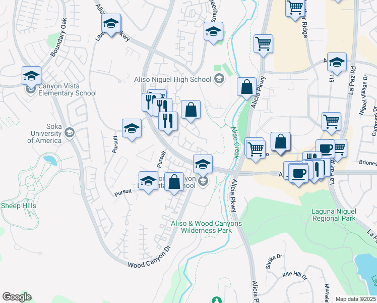 map of restaurants, bars, coffee shops, grocery stores, and more near in Aliso Viejo