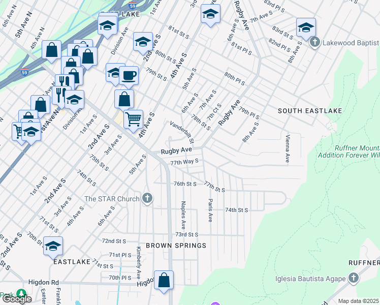 map of restaurants, bars, coffee shops, grocery stores, and more near 7728 Naples Avenue in Birmingham