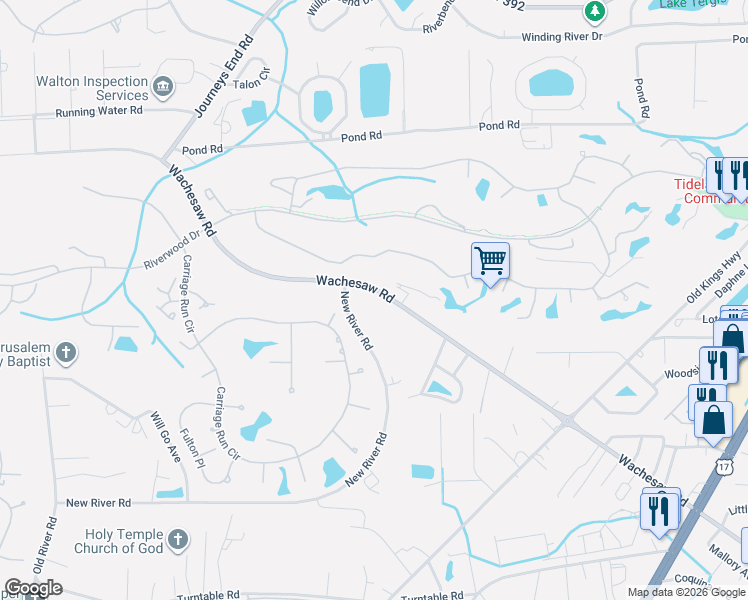 map of restaurants, bars, coffee shops, grocery stores, and more near 1201 Wachesaw Road in Murrells Inlet