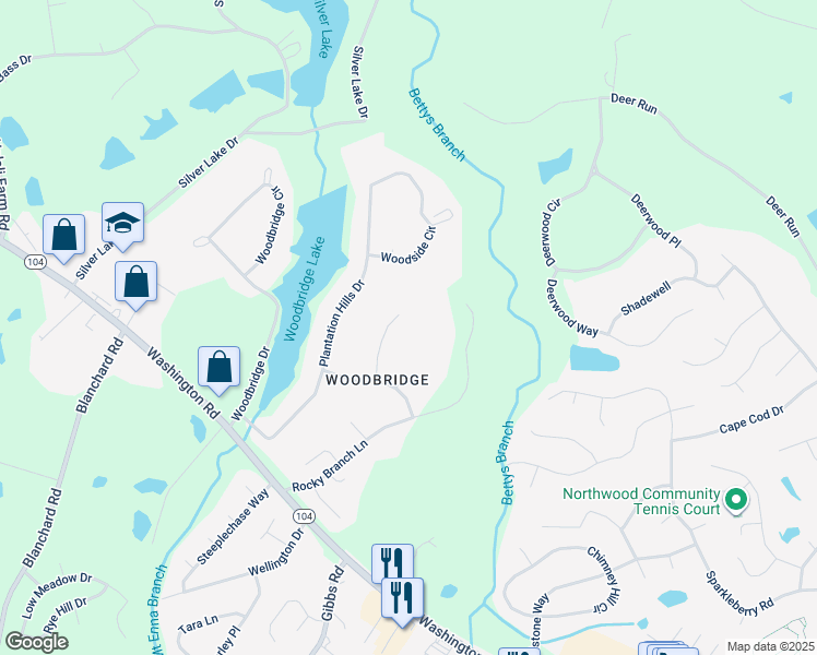 map of restaurants, bars, coffee shops, grocery stores, and more near 4808 Woodbridge Place in Evans