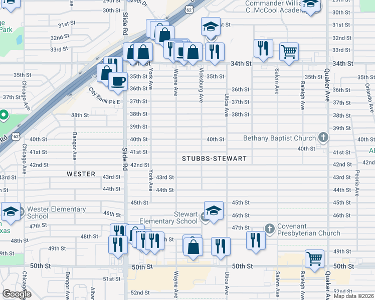 map of restaurants, bars, coffee shops, grocery stores, and more near 4915 41st Street in Lubbock