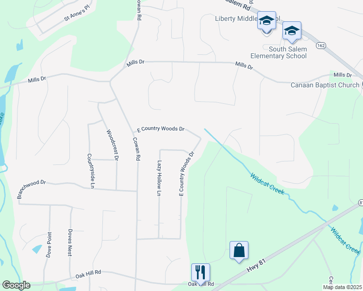 map of restaurants, bars, coffee shops, grocery stores, and more near 315 Lazy Hollow Lane in Covington