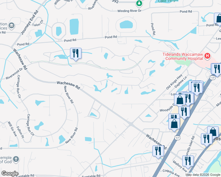 map of restaurants, bars, coffee shops, grocery stores, and more near 4511 Periwinkle Court in Murrells Inlet