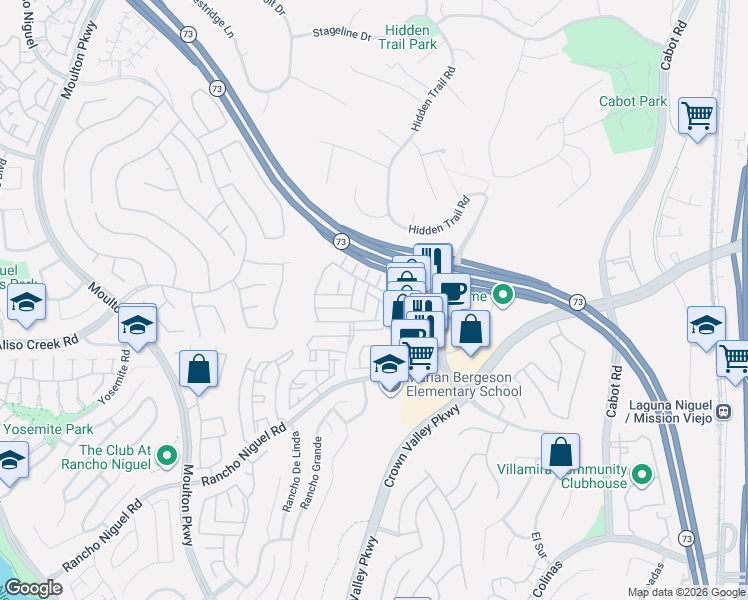 map of restaurants, bars, coffee shops, grocery stores, and more near 25285 Via Acapulco in Laguna Niguel