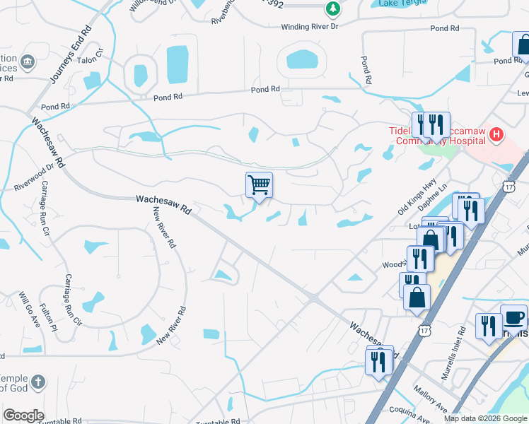 map of restaurants, bars, coffee shops, grocery stores, and more near 4511 Periwinkle Court in Murrells Inlet