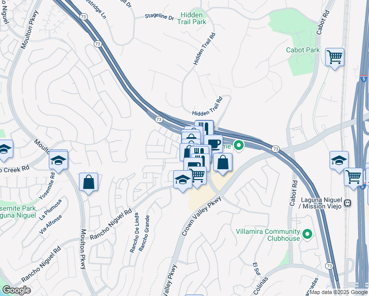 map of restaurants, bars, coffee shops, grocery stores, and more near 27942 Via Mirada in Laguna Niguel