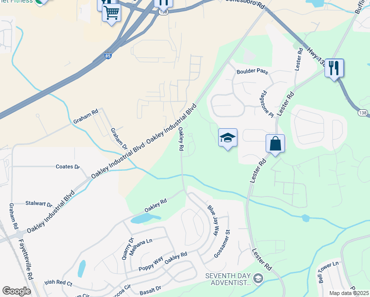 map of restaurants, bars, coffee shops, grocery stores, and more near 7303 Coosa Cove Lane in Union City