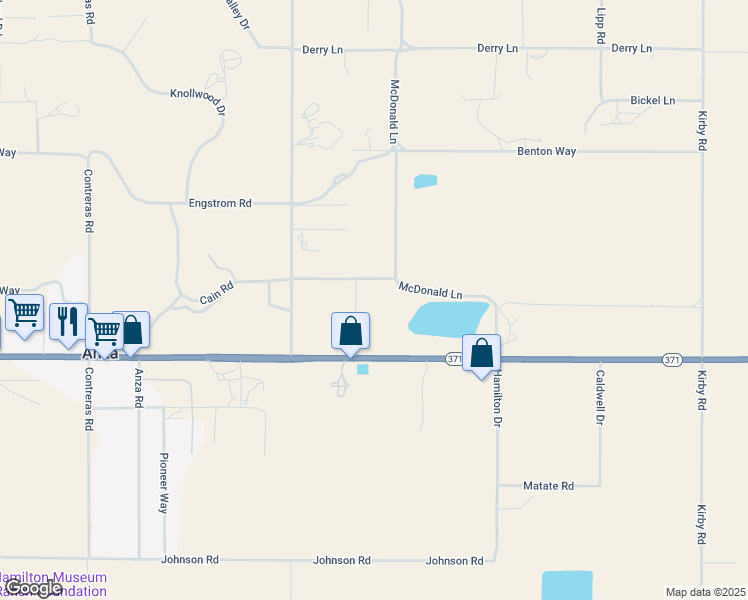 map of restaurants, bars, coffee shops, grocery stores, and more near 57195 Cain Road in Anza
