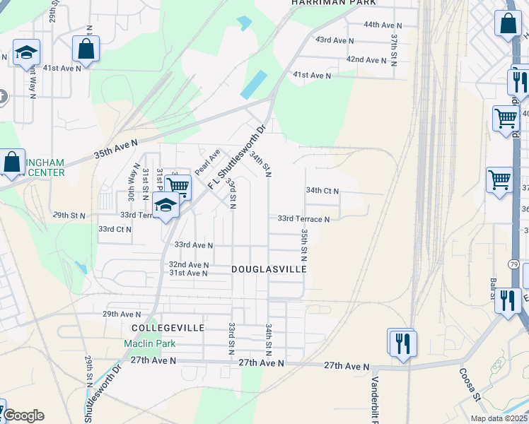 map of restaurants, bars, coffee shops, grocery stores, and more near 3329 33rd Place North in Birmingham