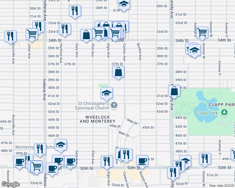 map of restaurants, bars, coffee shops, grocery stores, and more near 2810 41st Street in Lubbock