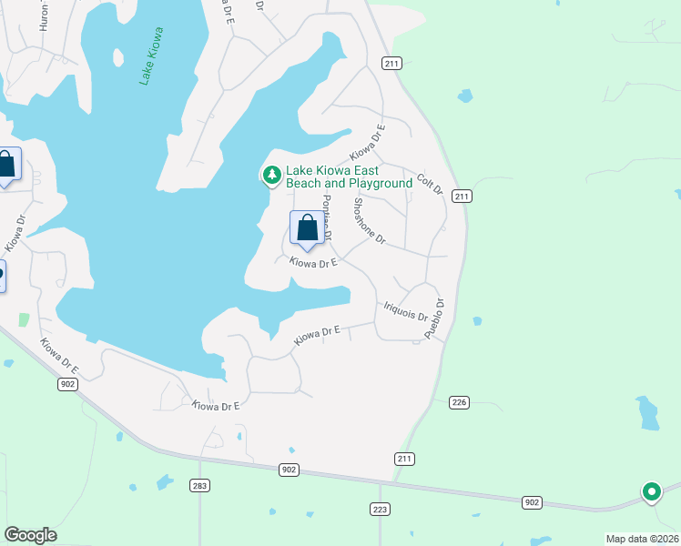 map of restaurants, bars, coffee shops, grocery stores, and more near 500 Kiowa Drive East in Gainesville