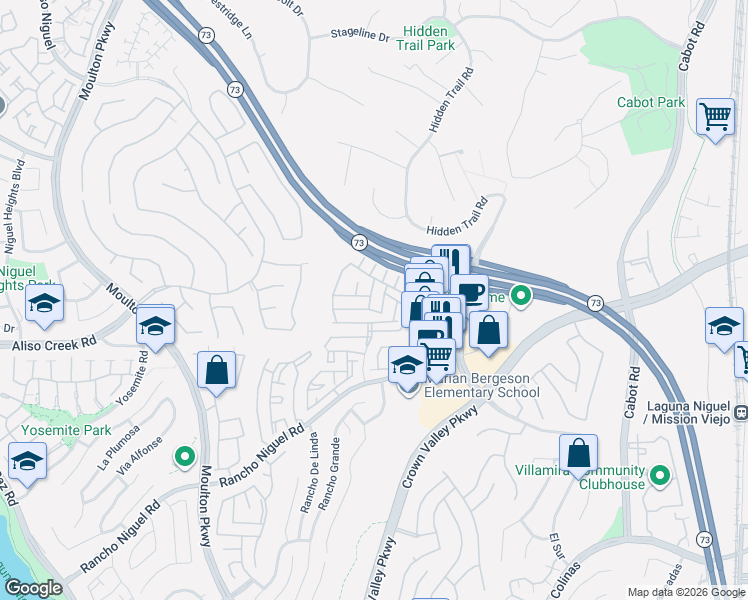 map of restaurants, bars, coffee shops, grocery stores, and more near 27962 Via Janeiro in Laguna Niguel
